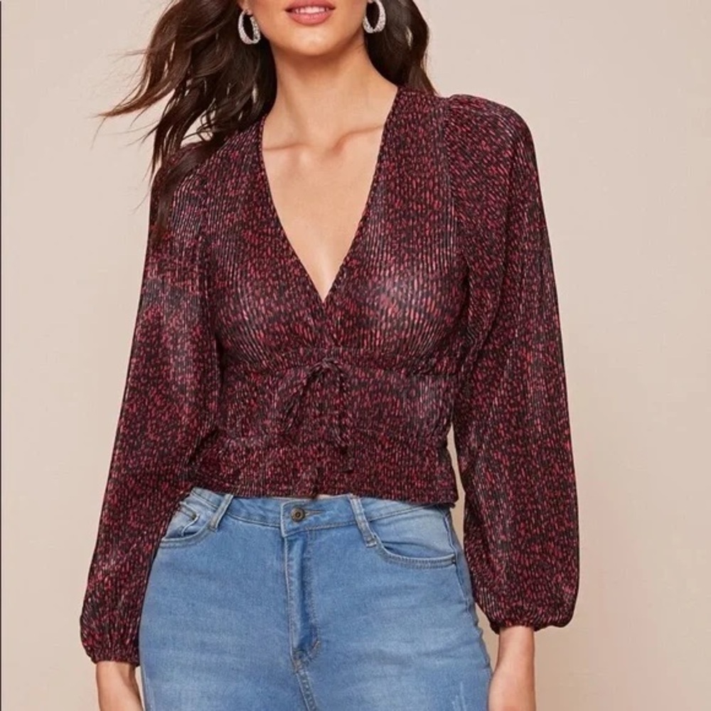 Zara Accordion Patterned Crop Blouse Medium